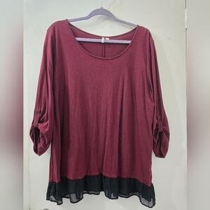 Cato Maroon Long Sleeve Top with Black Trim
